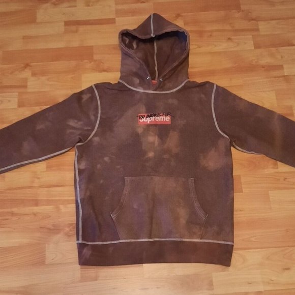 Too Broke For Supreme Men's XL Bleached Hoodie Worn Distressed Aged